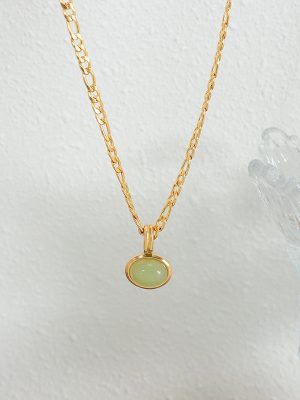 French Style Non-Fading New Green Aventurine Pendant Stainless Steel Necklace Jewelry Earrings Jewelry Set