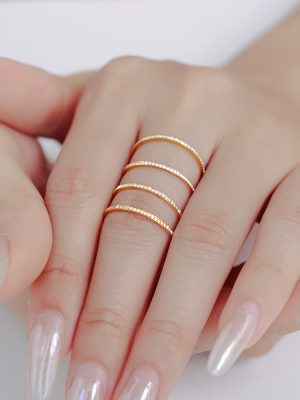 Micro Inlaid Zircon Ultra-Fine Index Finger Ring Stainless Steel PVD 18K Gold Plating Refined Grace Little Finger Ring Female