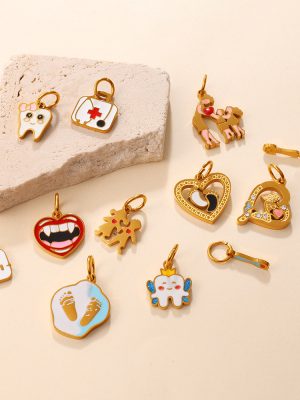 Medical Theme Oil Drop Pendant First-Aid Kit Teeth Shape Rhinestone-Encrusted Jewelry Accessories