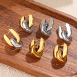 New Twin Simple Double Ring Ear Clip Stainless Steel 18K Gold Plating Exquisite and Versatile Ornament Women