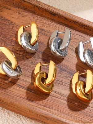 New Twin Simple Double Ring Ear Clip Stainless Steel 18K Gold Plating Exquisite and Versatile Ornament Women