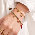 Heart-Shaped Ladybug Four-Leaf Zircon Bracelet Stainless Steel 18K Gold Plating Accessory
