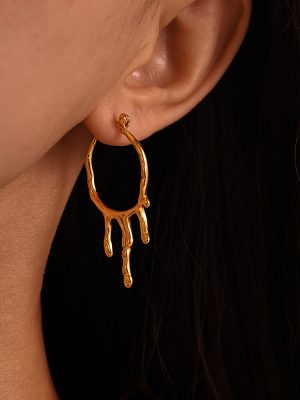 Personality Karst Water Drop Liquid Earrings Irregular Ear Ring Stainless Steel 18K Gold Plating