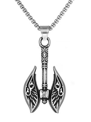 New Men's Stainless Steel Necklace Double Axe Viking Nordic Gothic Pendant