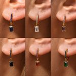 Exquisite Light Luxury Square Pendant Zircon Earrings Female Stainless Steel 18K Gold Plated Simple Earrings