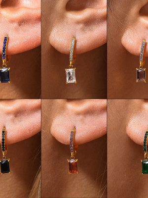 Exquisite Light Luxury Square Pendant Zircon Earrings Female Stainless Steel 18K Gold Plated Simple Earrings