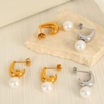 Premium Geometric Ear Studs French Style Temperament Freshwater Pearl Earrings Earrings Light Luxury Gentle and All-Match Earrings
