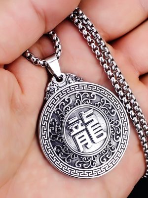 Domineering Personalized Oriental Dragon Creative Relief round Brand Men's Pendant Stainless Steel Ornament Necklace