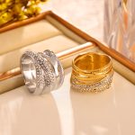 New Cross Woven Inlaid Multi-Row Diamond Ring Stainless Steel Plated 18K Real Gold Light Luxury Fashionable Ring