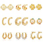 Stainless Steel Inlaid Pearl Earrings Women's Retro Easy Matching Earrings Light Luxury Plated 18K Earrings