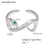color: A662-Steel Color Green Eye Ring