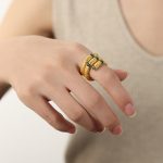 color: A544-Green Rhinestone Gold Ring / size: US 6