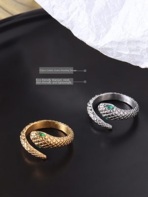 Design Light Luxury Ornament Stainless Steel 18K Gold Plating Diamond Snake Ring Opening Can Not Be Adjusted for Women