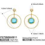 color: F979-Blue Color Glass Stone Gold Earrings