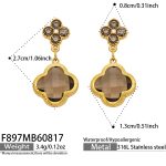 color: F897-Light Coffee Glass Stone Gold Earrings