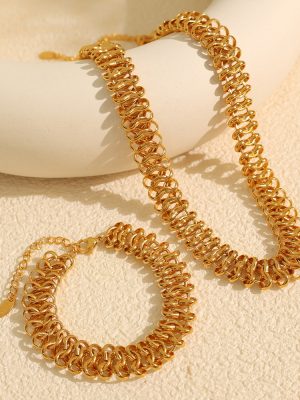 New Year Exaggerated Thick Bracelet and Necklace Set Couple Gift Hollow Chain Design High-End Jewelry