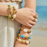 Atmosphere Oval Square Stainless Steel 18K Gold Plating Resin Advanced Female Necklace, Bracelet Set