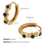 color: EH1122GNG Green Rhinestone Gold Hoop Earrings
