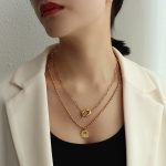 color: P1028-Gold Double Layer Detachable Combination Necklace