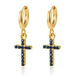 color: Cross Blue Zircon Earrings Gold