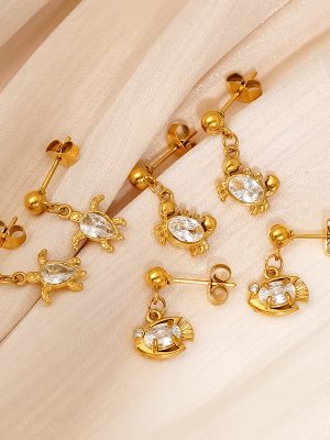 Stainless Steel Crab Inlaid Zircon Earrings Female Creative Animal All-Match Jewelry