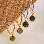 Natural Green Agate Twist Earrings Luxury Elegant Stainless Steel PVD Plated 18K Real Gold Ear Clips Earrings