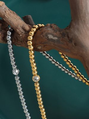 Chinese Fashionable Stainless Steel Gold-Plated Beaded Personalized Necklace Exquisite Bracelet Zircon Pendant Jewelry Set