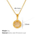 color: XL332 White Cat's Eye Stone Gold Necklace
