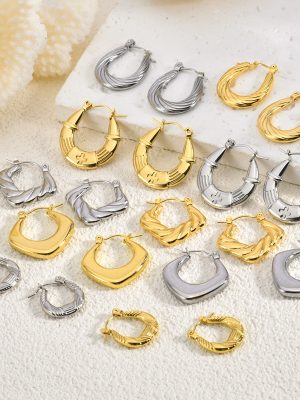 Stainless steel earrings, temperament wild, suitable for commuting, 18K gold women's earrings, oval