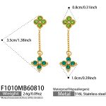color: F1010-Green Color Four-petal Flower Zircon Gold Earrings