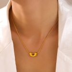 French New U-Shaped Pendant Clavicle Necklace Earrings Geometric Stainless Steel Plated 18K Real Gold Jewelry Set