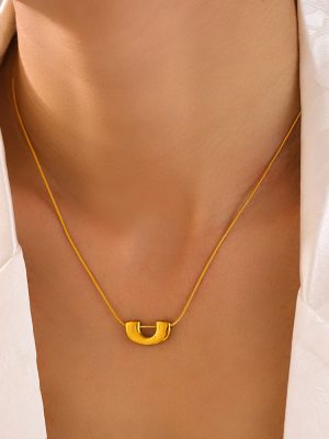 French New U-Shaped Pendant Clavicle Necklace Earrings Geometric Stainless Steel Plated 18K Real Gold Jewelry Set