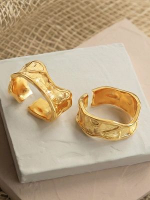 Stainless Steel Irregular Pleated Index Finger Ring 18K Gold Plating High Quality Personalized Ring