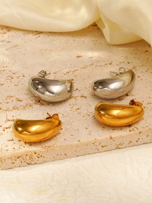 Autumn and Winter Design Advanced Stainless Steel Studs Water Drop Glossy 18K Earrings