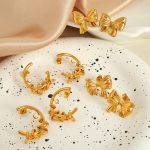 Advanced Crescent Twisted Flower Gold Stud Earrings Bow Cold Refined and Simple Earrings