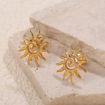 Simple Retro Shaped Twisted Sun Stainless Steel Gold-Plated Stud Earring Earrings Flower Earrings