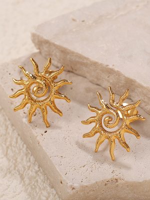 Simple Retro Shaped Twisted Sun Stainless Steel Gold-Plated Stud Earring Earrings Flower Earrings