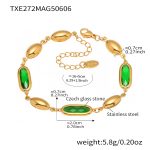 color: TXE272-Gold Green Glass Stone Bracelet 16+5cm