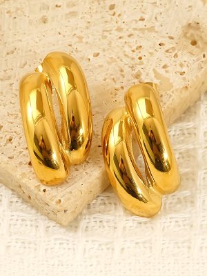 New Golden Stainless Steal Earrings 18K Gold Advanced Electroplating All-Matching Women