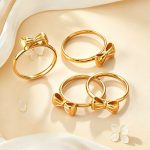 Gentle Temperament Three-Dimensional Bow Ring Stainless Steel 18K Gold Plating Advanced Sweet Beauty