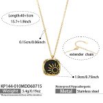 color: KP144-010-Black Resin Drop Sun Pendant Gold Necklace -40+5cm