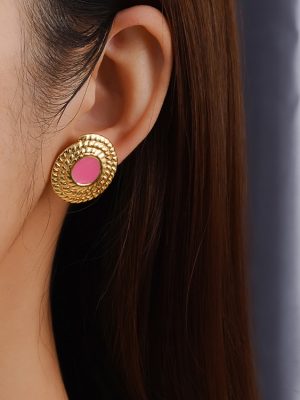 Retro Stainless Steel Earrings Personality Ornament 18K Gold Earrings Drop Oil Matching Combination Popular
