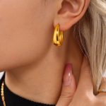 New Elegant Ring Earrings Geometric Ellipse Ear Ring Stainless Steel Gold-Plated Mid-Ancient Earrings Ornament