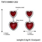 color: TXF510-Red Color Faceted Stone Steel Color Earrings
