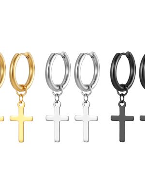 Stainless Steel Cross Shelf Ear Clip Simple Unisex 31618K N Earrings