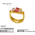 color: A779-Pink Color Cube Zircon Gold Ring / size: US 7