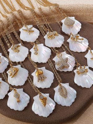 Stainless Steel Plated 18K Gold Necklace Summer Love Conch Turtle Pendant DIY White Shell