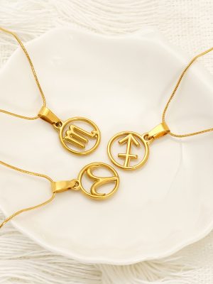 Retro Ornament Versatile High-Grade Hollow Twelve Constellation Stainless Steel Necklace Clavicle Chain Female