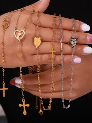 Geometric Cross round Plate Pendant Light Luxury and Simplicity Design Cold Clavicle Chain Stainless Steel Ornament