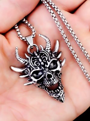 Ornament Personality Retro Devil Bull Head Skull Men's Stainless Steel Pendant Necklace